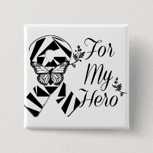 Zebra Ribbon For My Hero Pinback Button