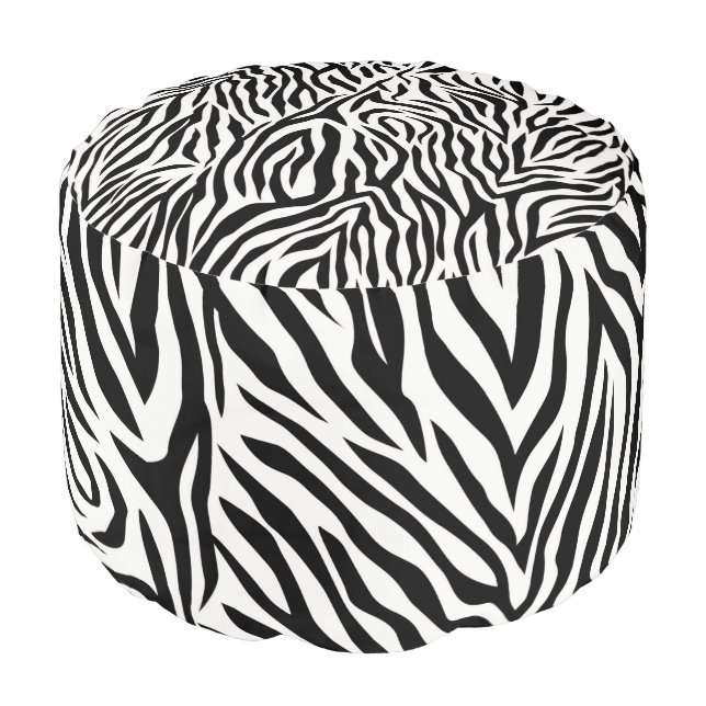 Zebra Round Pouf 20" x 13.5" x 13.5" (Angled Front)
