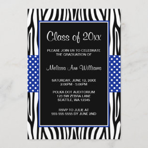 Zebra Royal Blue Polka Dot Graduation Announcement