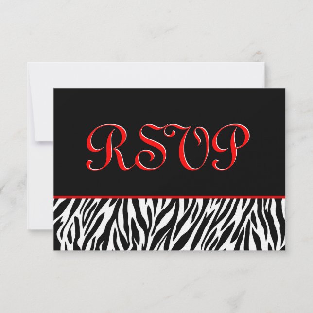 Zebra RSVP Wedding Response Card with Red Accents (Front)