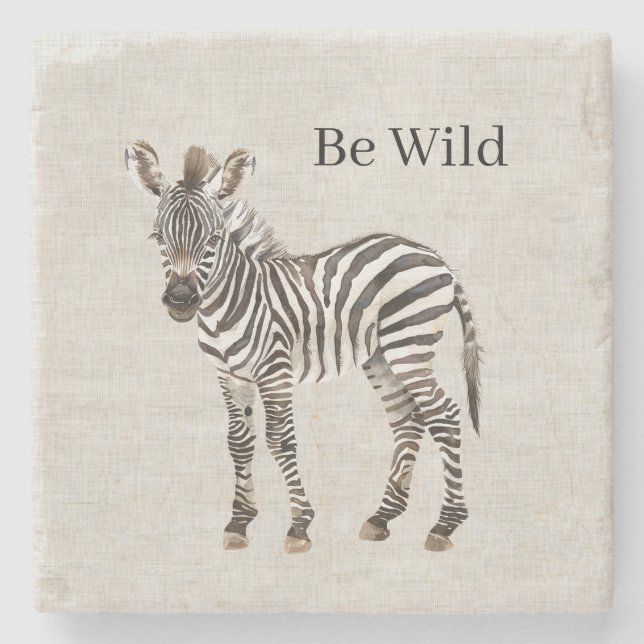 Zebra Safari Animal Faux Linen Stone Coaster (Front)