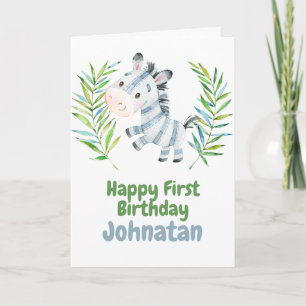 Zebra Safari animals Baby Happy 1st Birthday Card