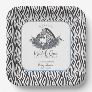 Zebra Safari Baby Shower Little Wild One Square Paper Plates