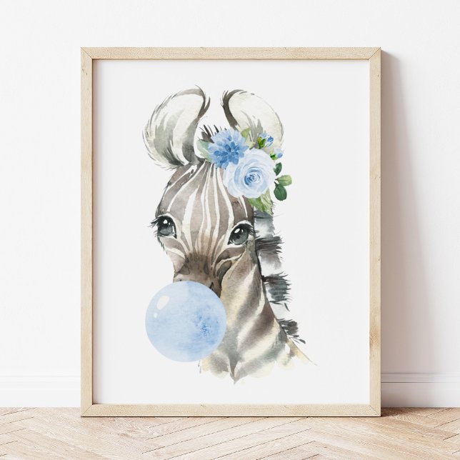 Zebra, Safari, Blue Bubble Gum, Boy Nursery Poster (Creator Uploaded)