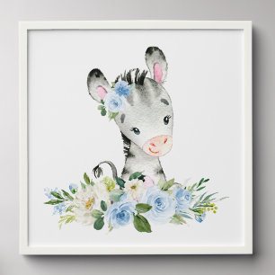 Zebra, Safari, Jungle, Blue Flowers, Boy Nursery Peel And Stick Photo Tile