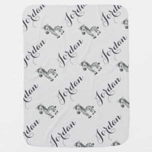 Zebra Safari Jungle Watercolor Custom Baby Name Baby Blanket