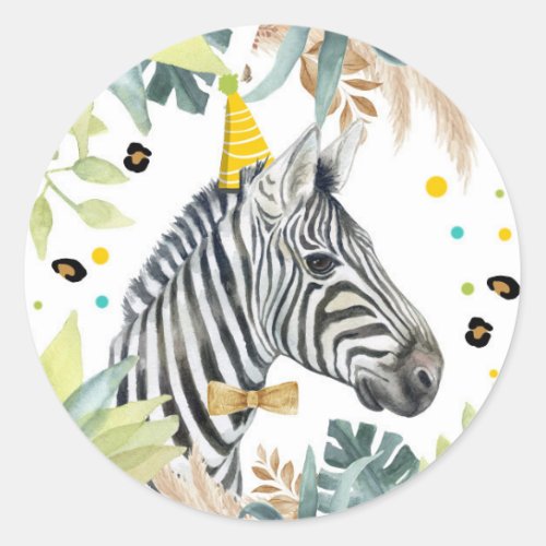 Zebra Safari Party Animal Birthday Favor Decor Classic Round Sticker