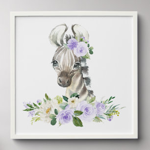 Zebra, Safari, Purple Flowers, Gender Neutral Peel And Stick Photo Tile