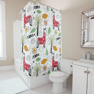 Zebra Safari themed Palm Tree, Flowers, doodle Shower Curtain