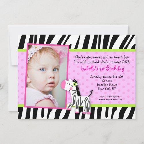 Zebra Safari Zoo Jungle Birthday Party Invitations