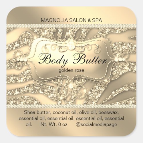 Zebra Salon Glitter Gold Square Sticker