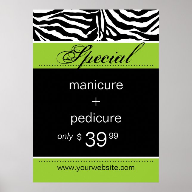 Zebra Salon Spa Poster Trendy Lime Green (Front)