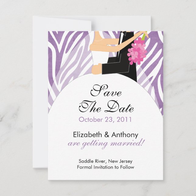 Zebra Save The Date Announcement Purple (Front)