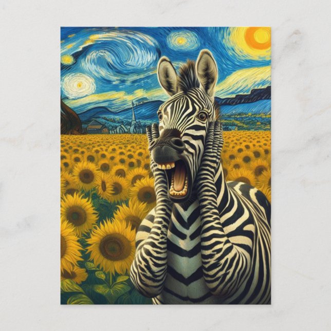 Zebra Screams in Sunflower Field Postcard (Front)