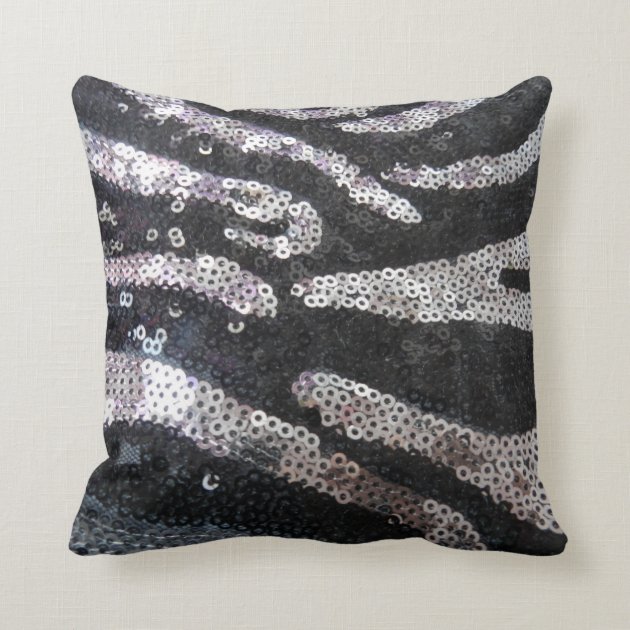 black and silver sequin pillow