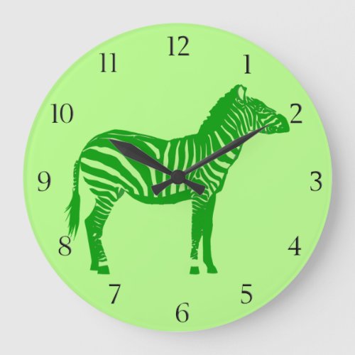 Zebra _ Shades of Lime Green Large Clock