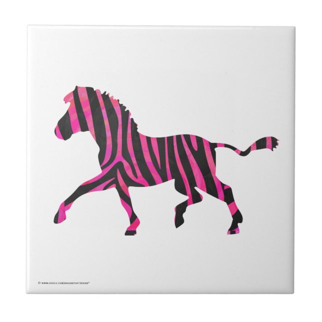 Zebra Silhouette Black and Hot Pink Print Ceramic Tile (Front)