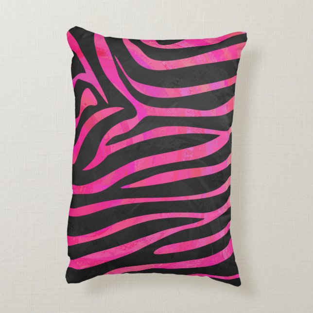 Zebra Silhouette Black and Hot Pink Print Decorative Pillow (Back(Vertical))