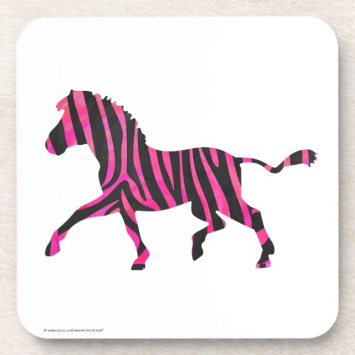 Zebra Silhouette Black and Hot Pink Print Drink Coaster