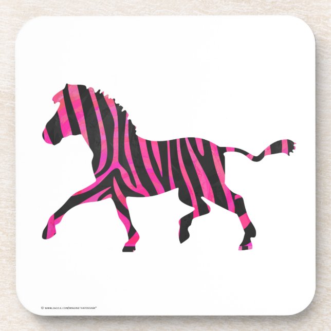 Zebra Silhouette Black and Hot Pink Print Drink Coaster (Front)