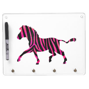 Zebra Silhouette Black and Hot Pink Print Dry Erase Board With Keychain Holder