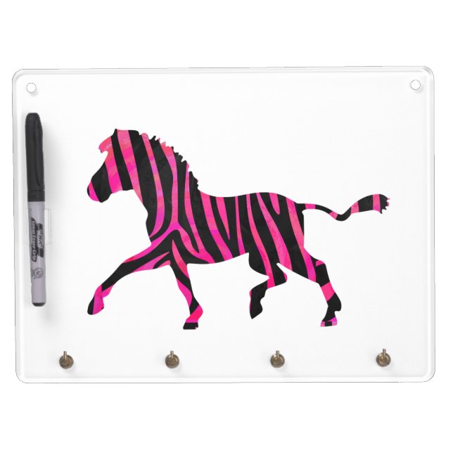 Zebra Silhouette Black and Hot Pink Print Dry Erase Board With Keychain Holder (Front)