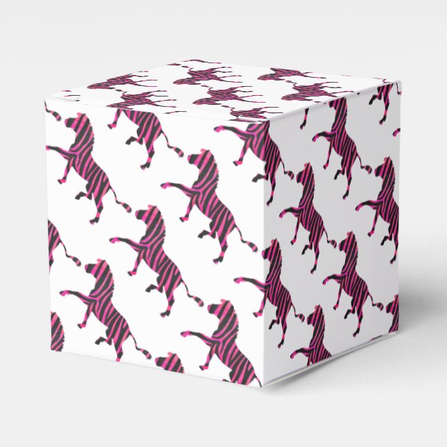 Zebra Silhouette Black and Hot Pink Print Favor Boxes (Front Side)