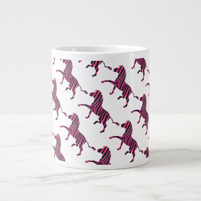 Zebra Silhouette Black and Hot Pink Print Giant Coffee Mug (Front)