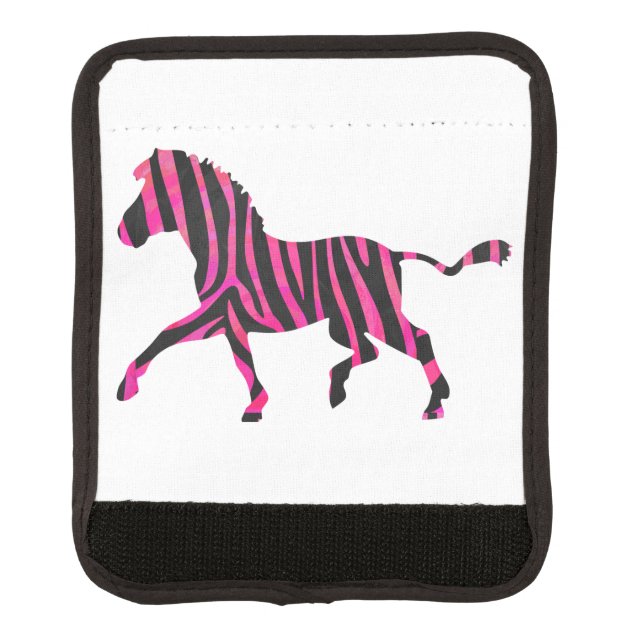 Zebra Silhouette Black and Hot Pink Print Luggage Handle Wrap (Front)