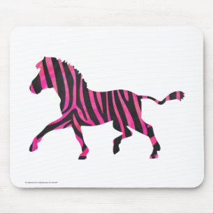 Zebra Silhouette Black and Hot Pink Print Mouse Pad