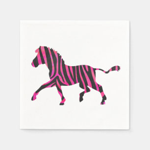 Zebra Silhouette Black and Hot Pink Print Paper Napkins