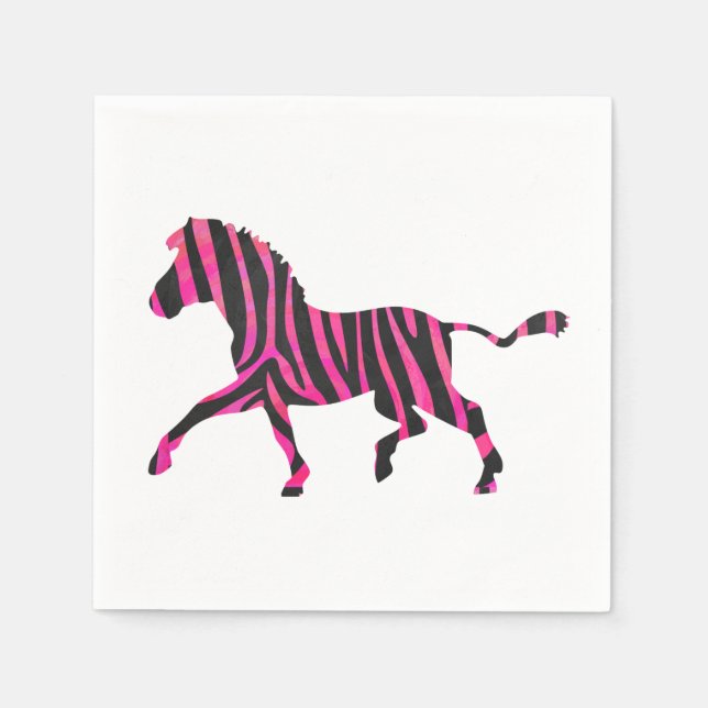 Zebra Silhouette Black and Hot Pink Print Paper Napkins (Front)