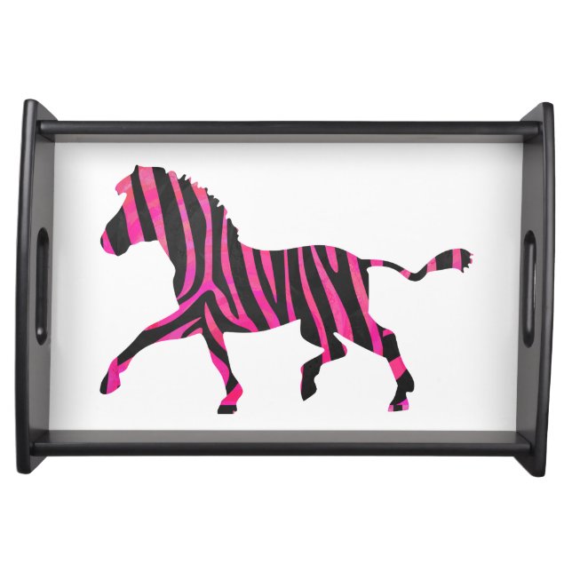 Zebra Silhouette Black and Hot Pink Print Serving Tray (Front)