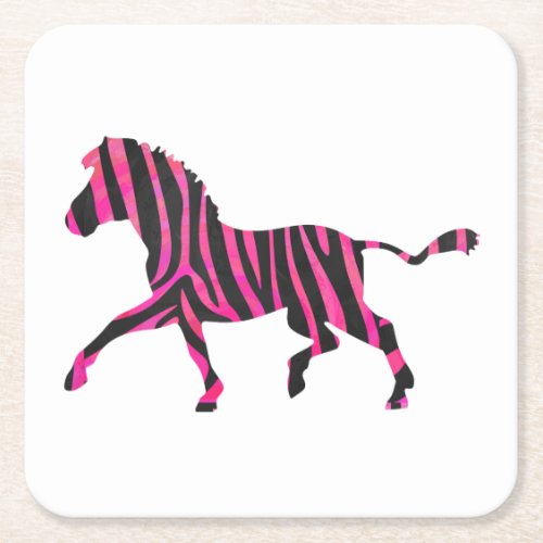 Zebra Silhouette Black and Hot Pink Print Square Paper Coaster