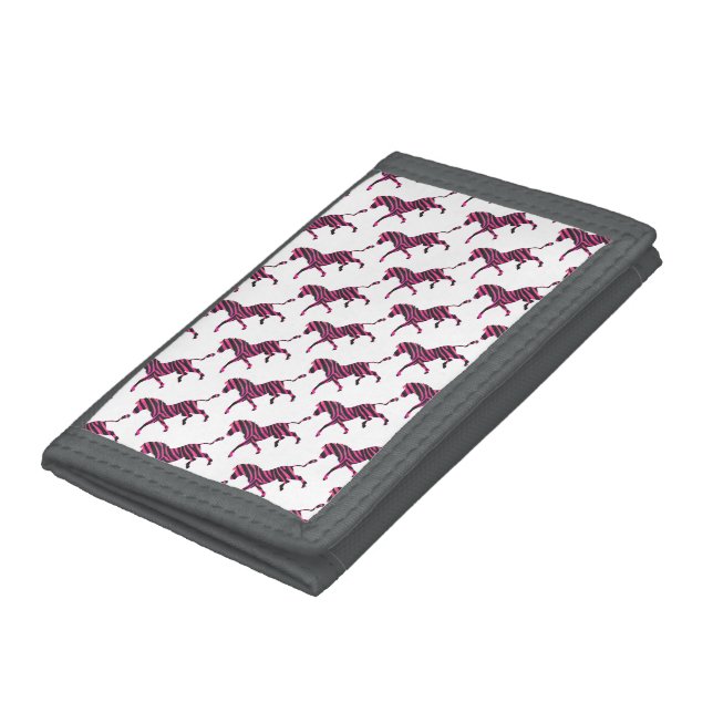 Zebra Silhouette Black and Hot Pink Print Trifold Wallet (Bottom)