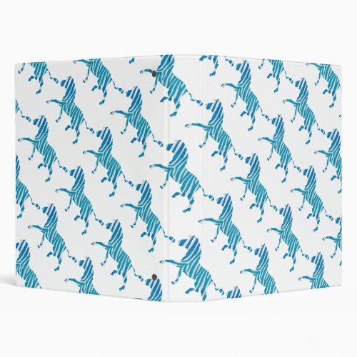 Zebra Silhouette Blue and White 3 Ring Binder
