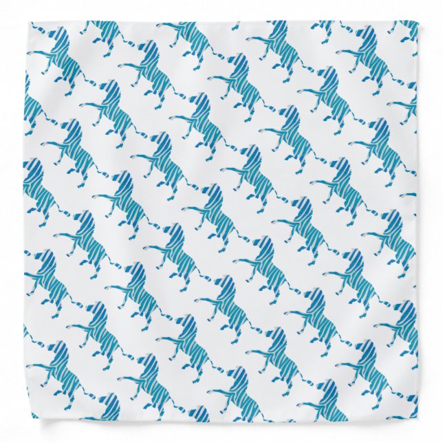 Zebra Silhouette Blue and White Bandana (Front)