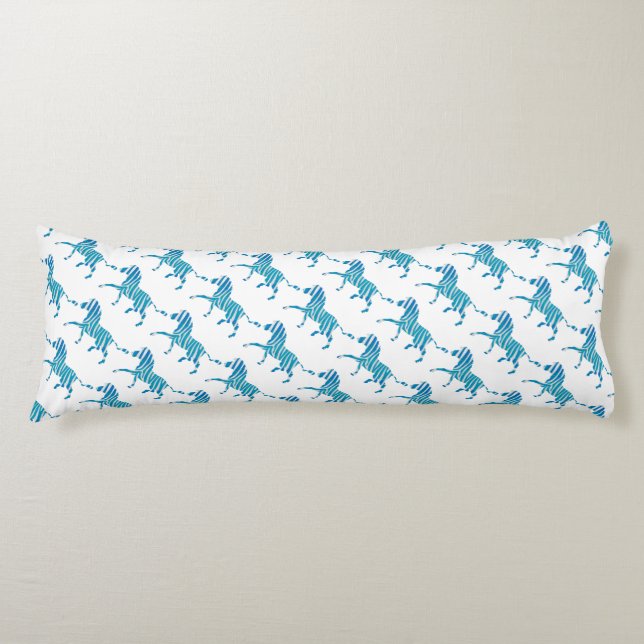 Zebra Silhouette Blue and White Body Pillow (Front)