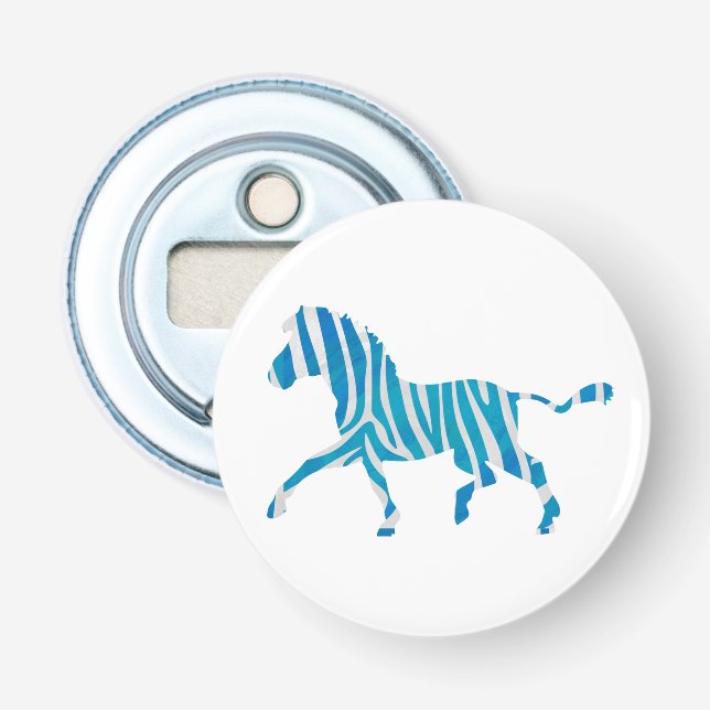 Zebra Silhouette Blue and White Bottle Opener (Front)