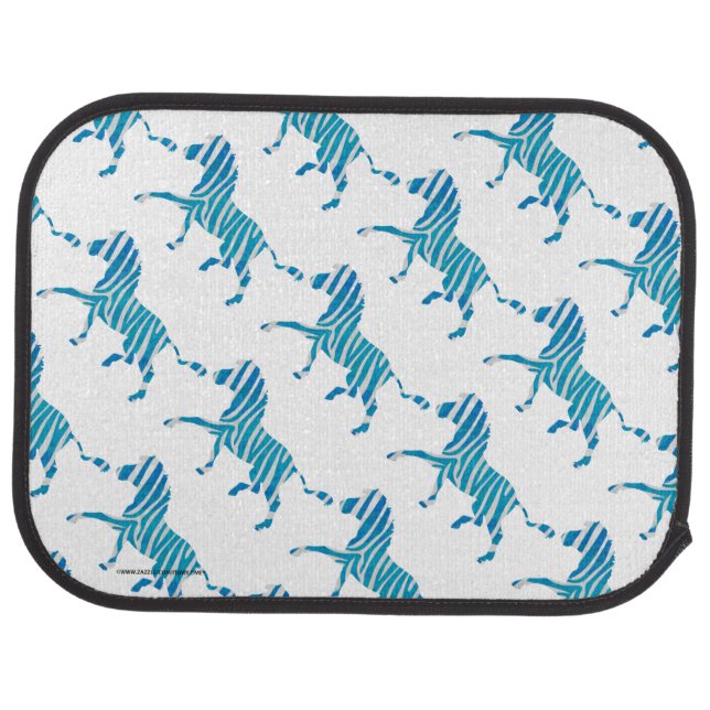 Zebra Silhouette Blue and White Car Mat (Rear)