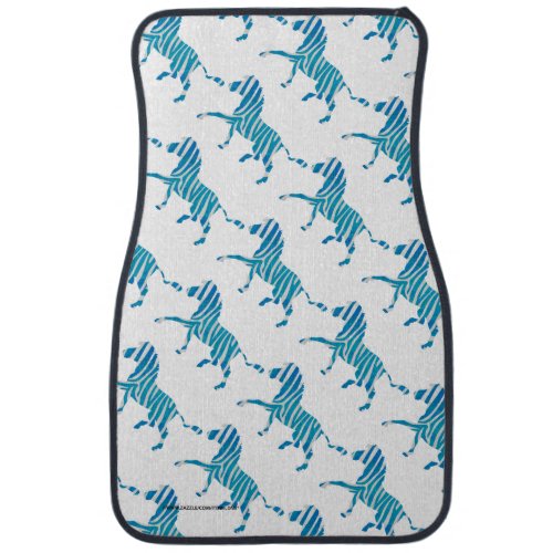 Zebra Silhouette Blue and White Car Mat