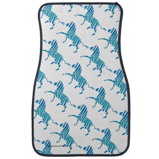 Zebra Silhouette Blue and White Car Mat (Front)
