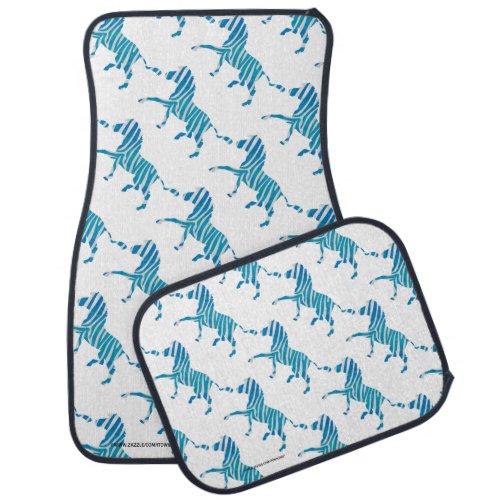 Zebra Silhouette Blue and White Car Mat