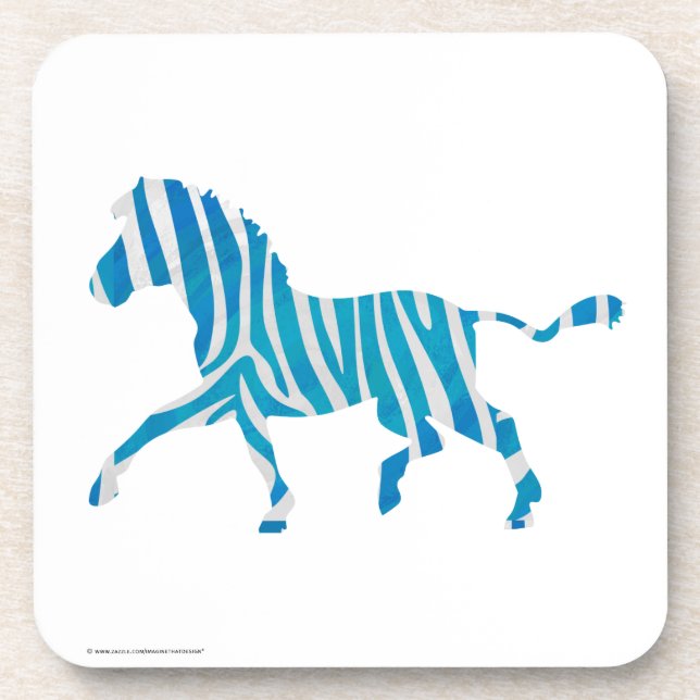 Zebra Silhouette Blue and White Drink Coaster (Front)