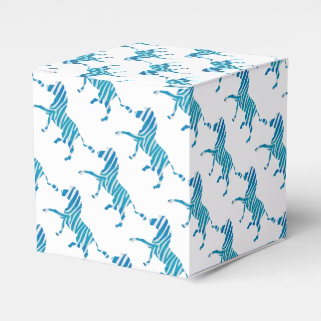Zebra Silhouette Blue and White Favor Boxes (Front Side)