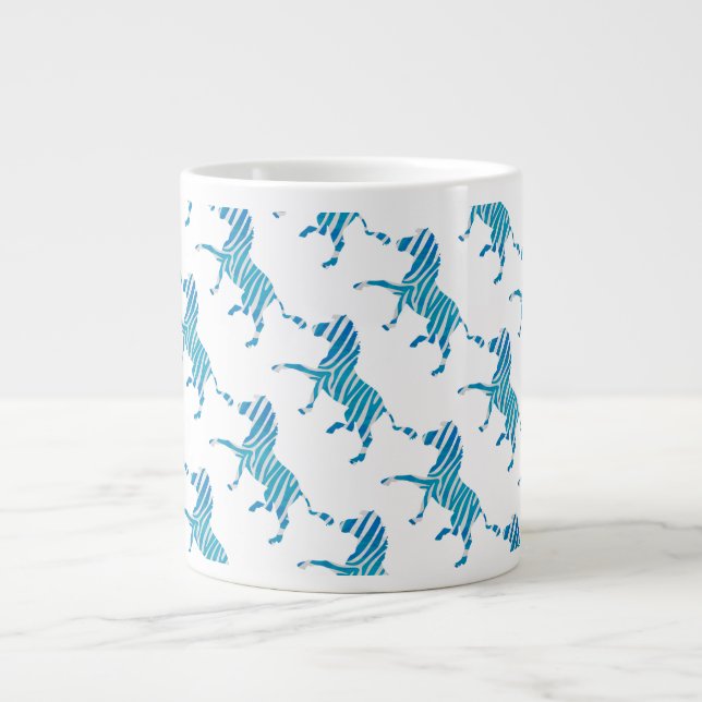 Zebra Silhouette Blue and White Large Coffee Mug (Front)