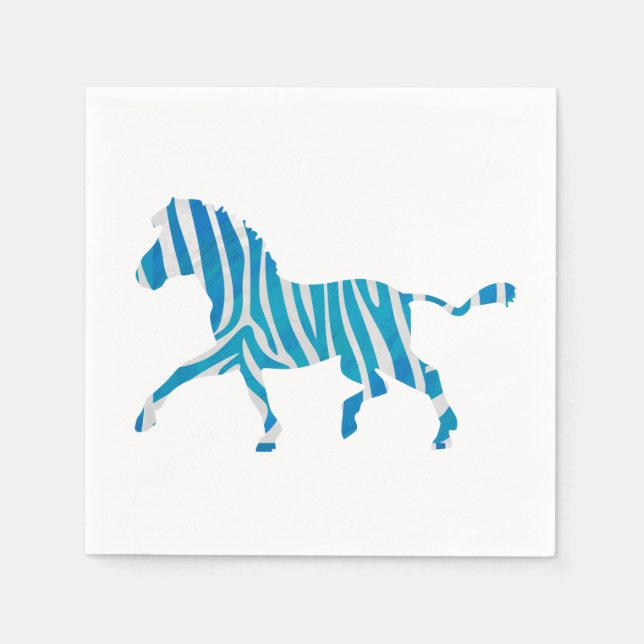 Zebra Silhouette Blue and White Napkins (Front)