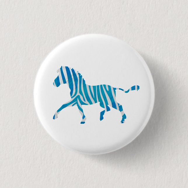 Zebra Silhouette Blue and White Pinback Button (Front)