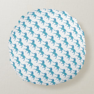 Zebra Silhouette Blue and White Round Pillow