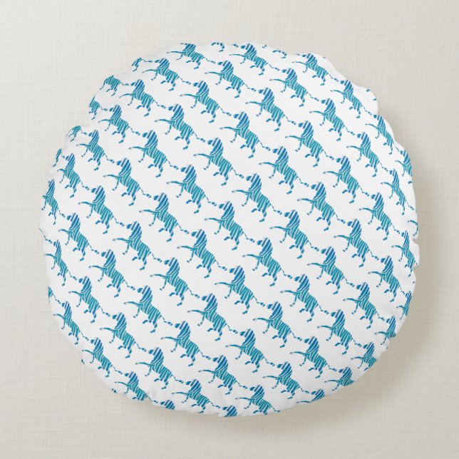 Zebra Silhouette Blue and White Round Pillow (Front)
